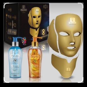 PREDIRE Gold LED Face & Chin Mask Set with Cleansing & Serum - Gold